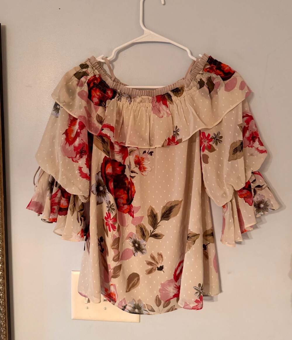 Romantic Coquette Cottagecore Floral Off Shoulder Ruffle Blouse